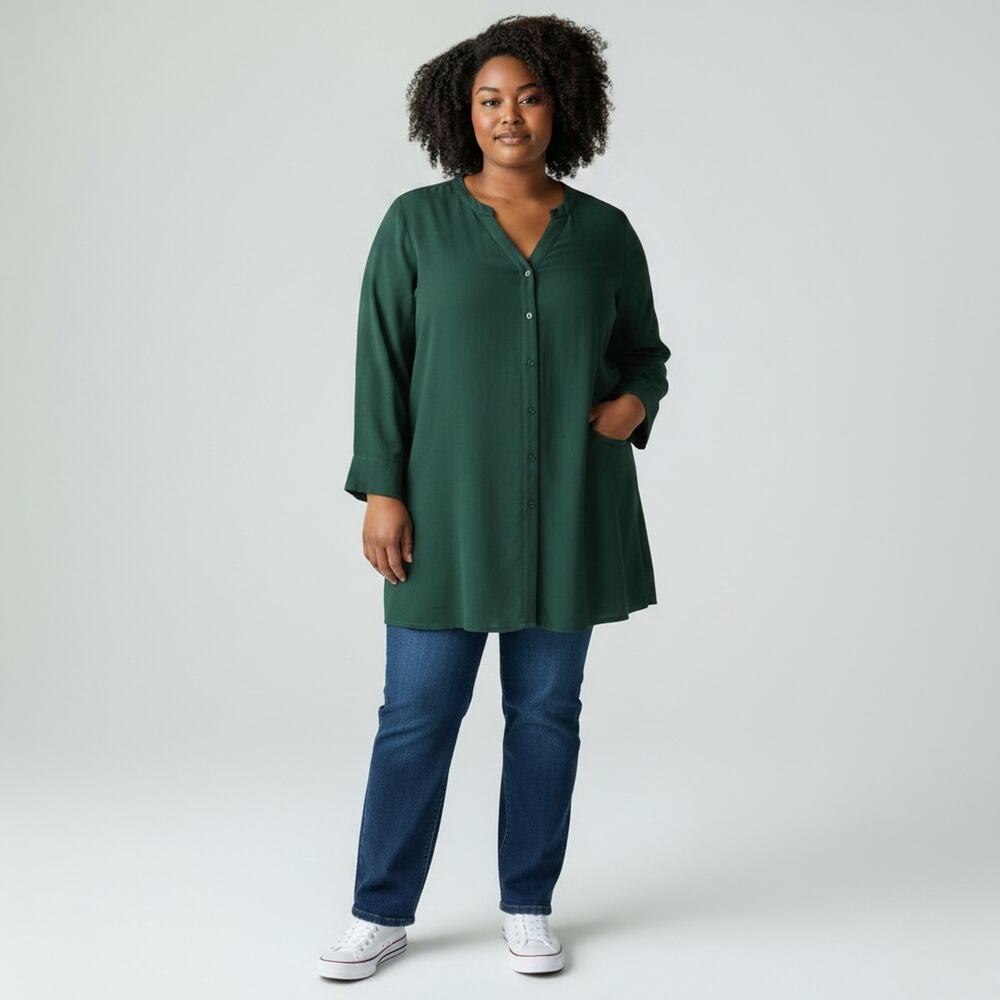 Madewell Dark Forest Green Button Up Tunic Top Small Long Sleeve Layering